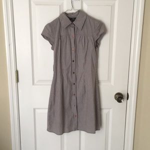 Gray and white striped shirt dress